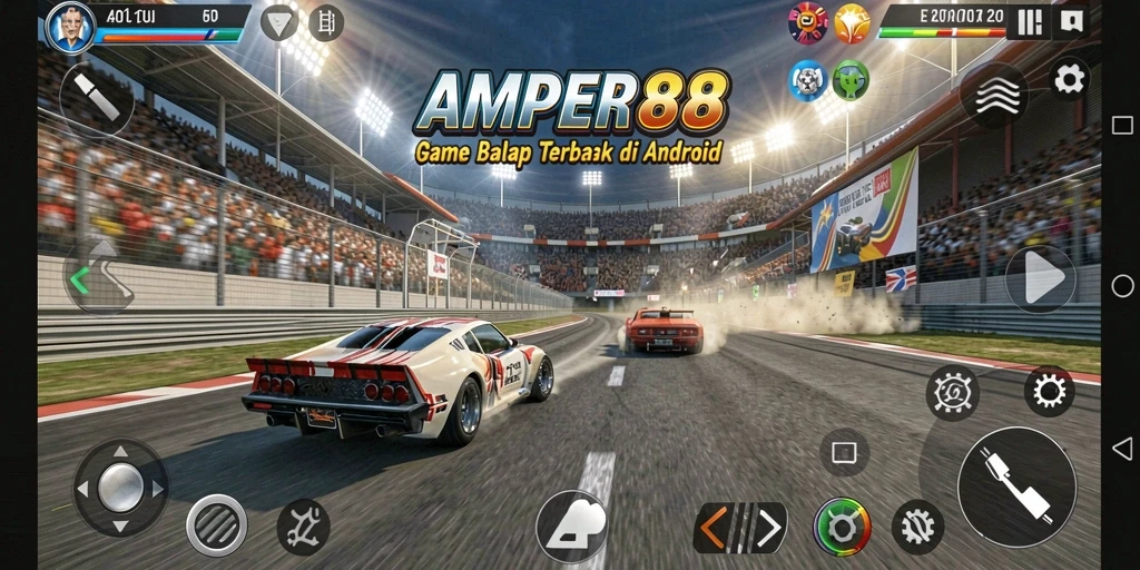 Screenshot gameplay AMPER88 dengan aksi balapan yang seru.