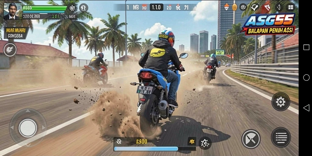Tampilan gameplay mendebarkan dalam balapan motor ASG55.