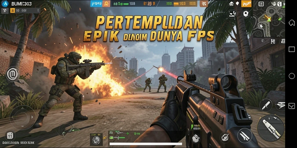 Menampilkan aksi intense dalam gameplay FPS BUMI303.