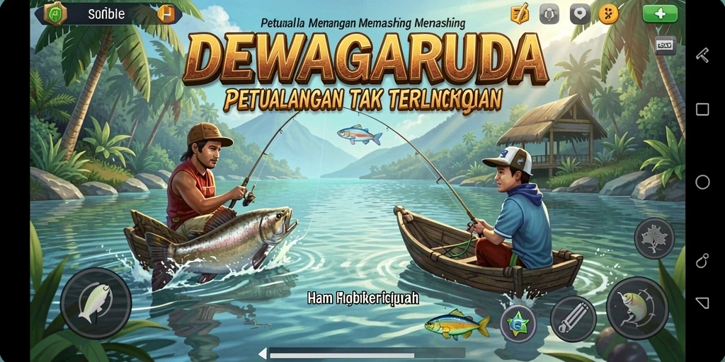 Screenshot gameplay DEWAGARUDA menampilkan momen menarik saat memancing.