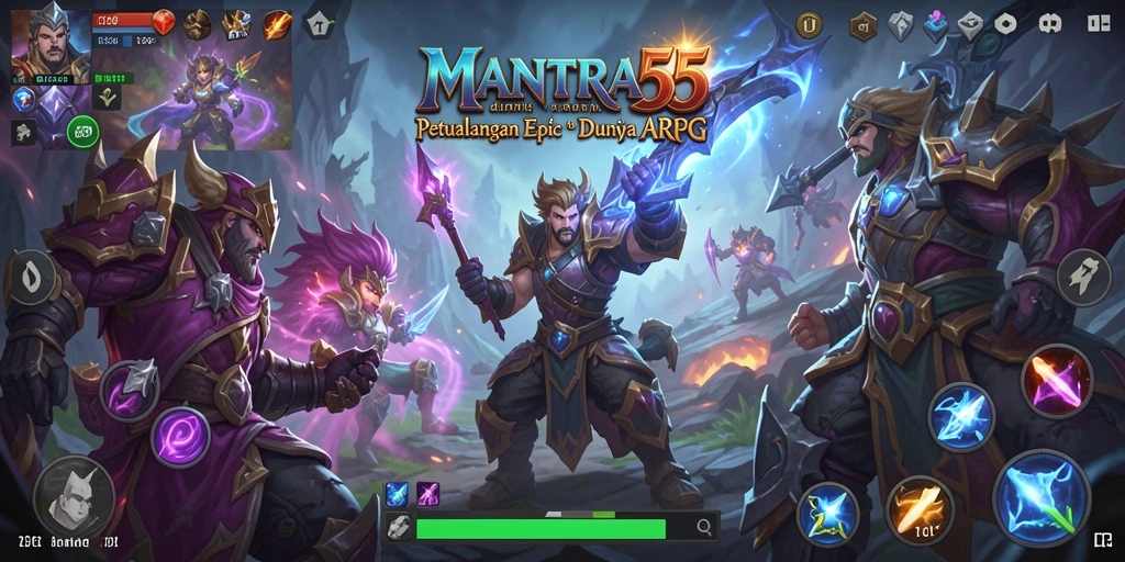 Tampilan gameplay ARPG yang epik dan menegangkan di MANTRA55.