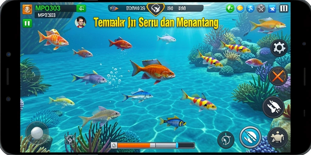 Screenshot gameplay seru dari MPO303 yang menampilkan penembakan ikan.