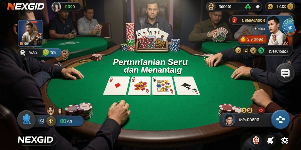 Screenshot gameplay NEXGID menunjukkan aksi seru dalam permainan poker.