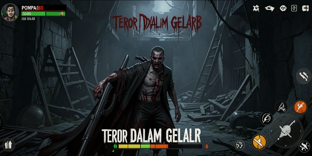 Screenshot POMPA88 menunjukkan momen menegangkan dalam game Horror.